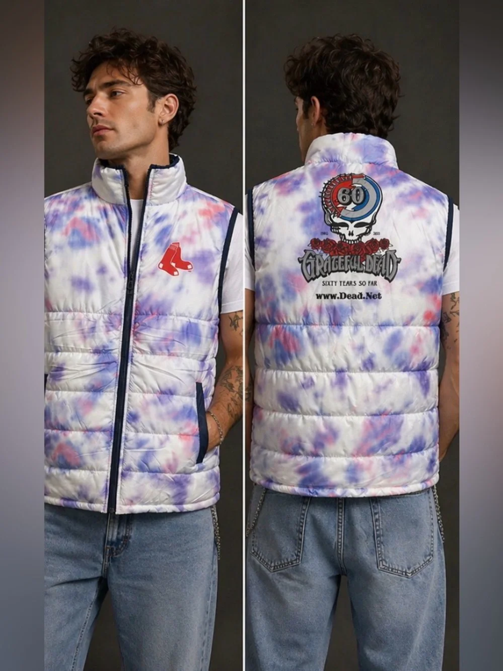 Boston Red Sox x Grateful Dead Vest 2025 Fenway 60th Anniversary Tie Dye Puffer